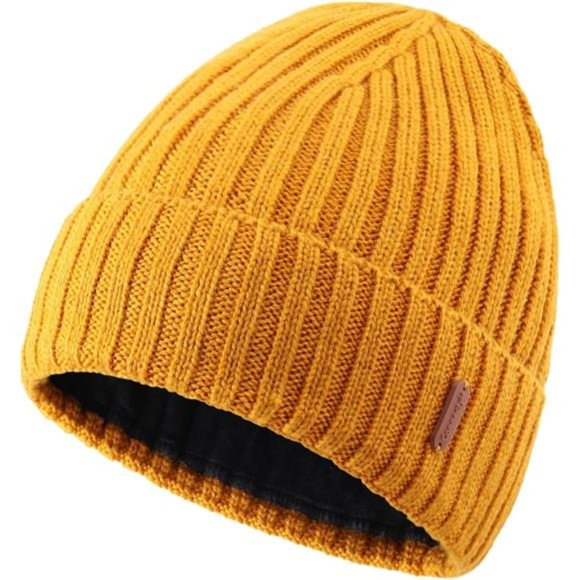 Men\'s Fleece Lined Cuffed Beanie Knitted Winter Wool Beanies, Gold main image 5